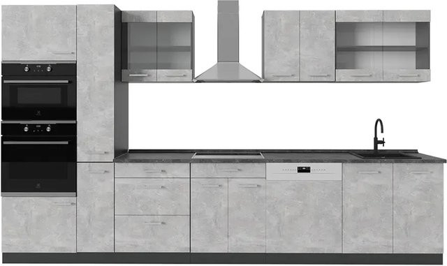 Vicco R-Line Küchenzeile modern in Beton und Anthrazit, B/T/H: 350 x 60 x 207 cm - Bild 1