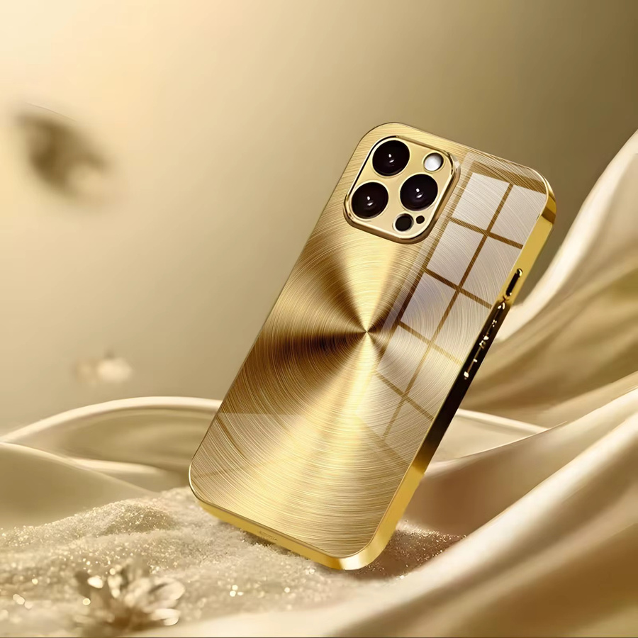 Handyhülle mit gebürsteter Metallstruktur und galvanisiertem Glas für Apple iPhone 17 16 16e 15 14 13 12 Pro Max Plus Mini - Bild 2