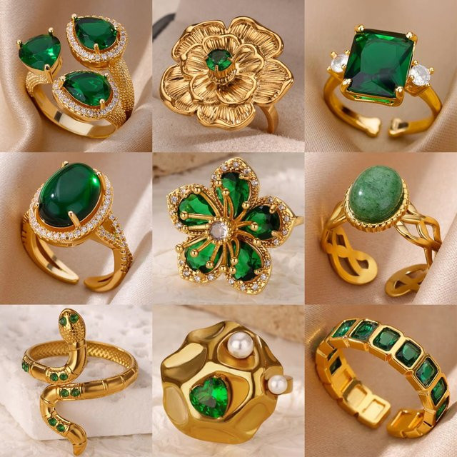 HPTOTMG Ring Edelstahl, vergoldet, Grün, Zirkonia, Damen - Bild 1
