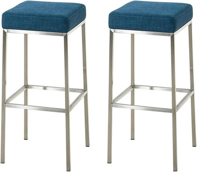 2er Set Barhocker DELUKE BIDAN aus Stoff in Blau mit Lehne, B/T/H: 37 x 37 x 85 cm - Bild 1