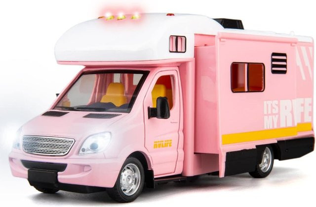 Fourall- Model Cars Wohnmobil, Druckguss-Modellauto, 1:32, mit Ton und Licht, rosa - Bild 1