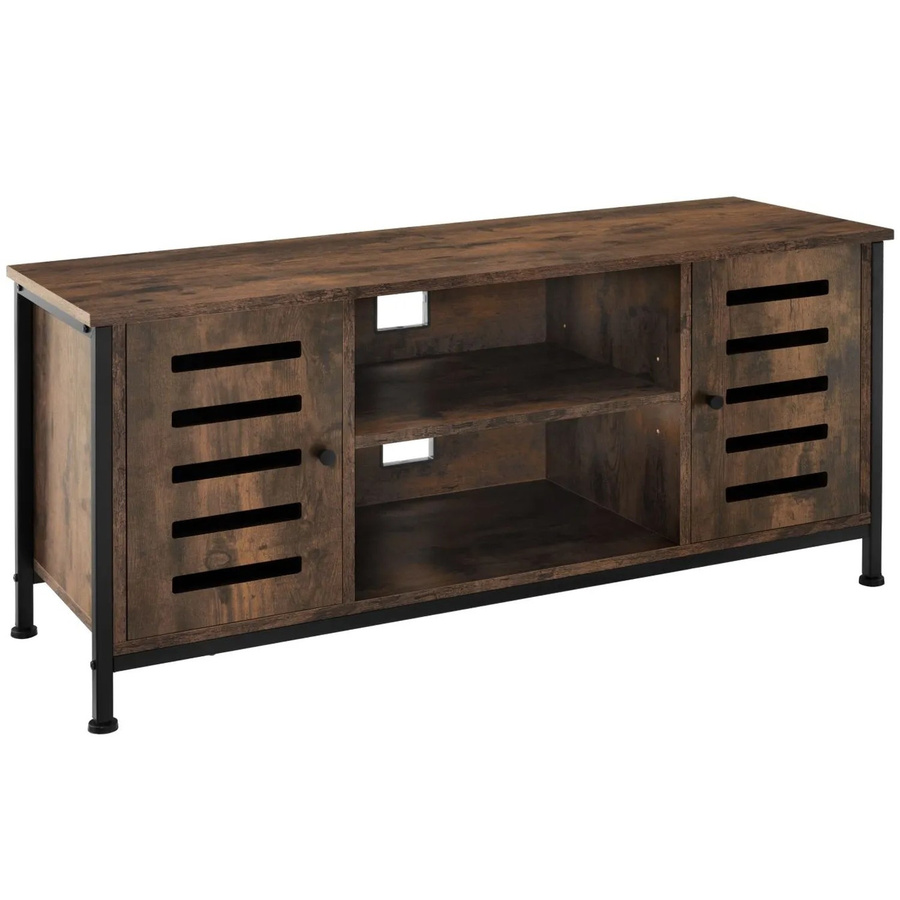 tectake TV-Board Carlow im Industrial Style mit Magnettüren und Kabelaussparungen, Braun/Schwarz, B/T/H: 110 x 41,5 x 50,5 cm - Bild 3