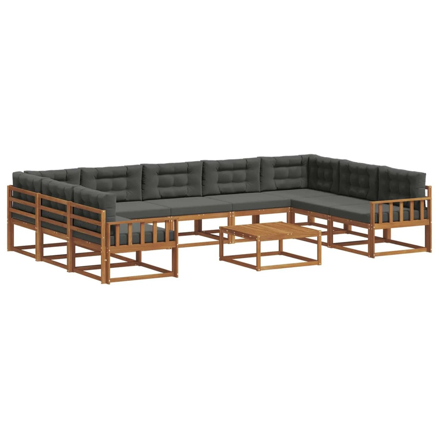 vidaXL Outdoor-Sofagarnitur 10-teilig aus Akazienholz in Natur und Anthrazit mit L-Form und Kissen - Bild 2