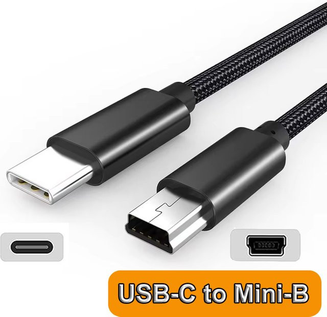 USB Typ-C zu Mini-USB Adapterkabel in Schwarz für Kamera, MP3 und MacBook Pro zum Laden und für die Datenübertragung - Bild 1