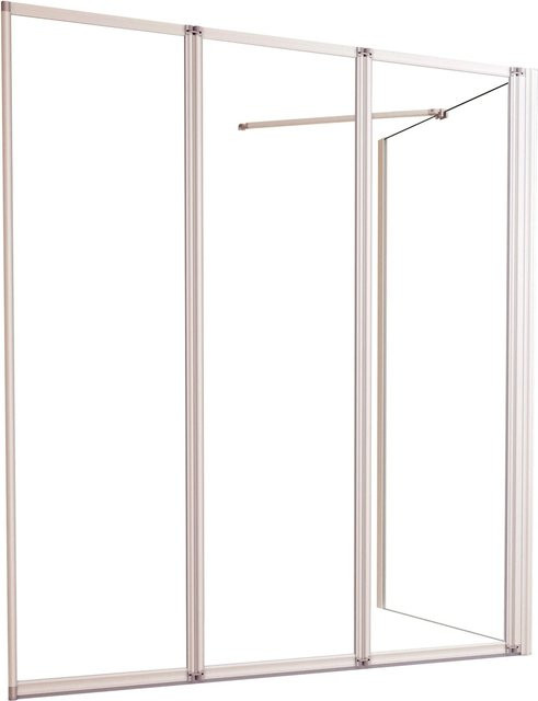 AICA Badewanneaufsatz Faltbare Duschwand aus ESG Sicherheitsglas in Weiß und Transparent, B: 120 cm, H: 140 cm, mit 80 cm Seitenteil - Bild 1