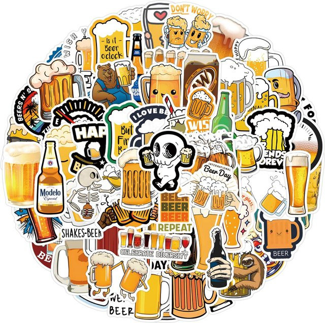 110 Cartoon Aufkleber Set mit Bier-Motiven in Multicolour für Koffer, Wasserbecher und Fahrzeuge - Bild 1