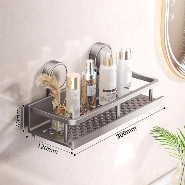 Multifunktionales Badezimmerregal von Crown Global mit Saugnapfhalterung zur Wandmontage ohne Bohren, grauer Aufbewahrungskorb für Shampoo und Haushalt, Breite: 30 cm - Bild 1
