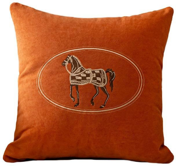 Handbestickte Kissenhülle mit Pferdemuster in Orange, B/B/B: 45 x 45 x 45 cm - Bild 1
