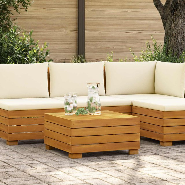 Garten-Beistelltisch aus massivem Akazienholz von VD Home Furnishing in Braun/Beige, B/T/H: 60 x 60 x 30 cm - Bild 1