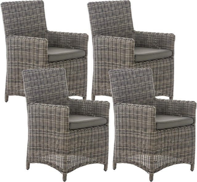 CLP Gartenstuhl 4er Set Fontana, Polyrattan Gartenstühle in Grau mit Sitzkissen und Armlehnen, Wetterfeste Outdoor Hochlehner Sessel aus Polyrattan und Metall - Bild 1
