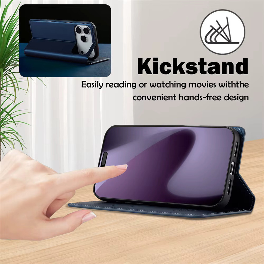 Magnetische Kartenhalter Brieftaschen Handyhülle aus PU-Leder für Apple iPhone 17 Air 16 16e 15 14 13 Mini 12 11 XR XS X Pro Max in Braun und Blau - Bild 5