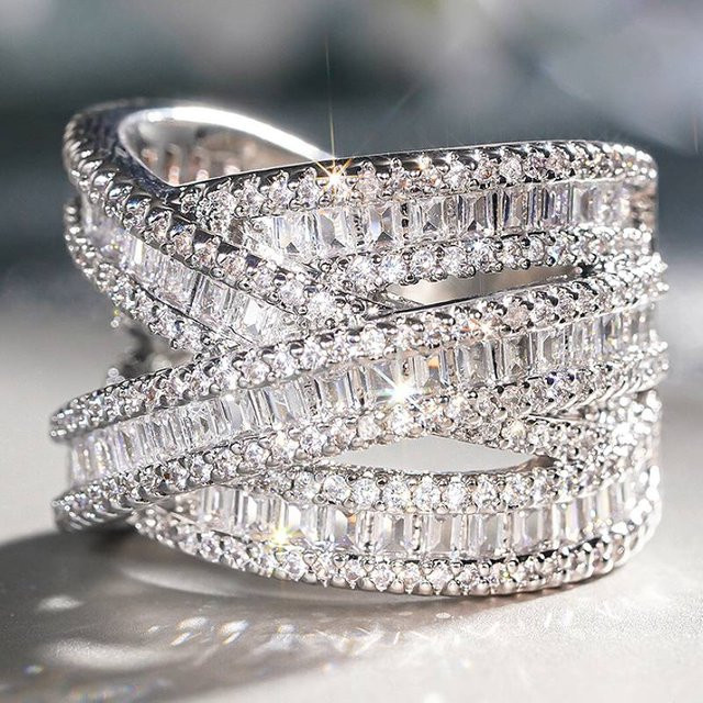 Huitan Damenring, Silber, Zirkonia, Kreuzdesign - Bild 1