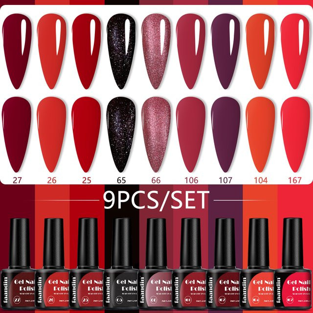 Faandin Nagellack-Set, Perlglanz-Gel, 9 Flaschen, schimmernd - Bild 1