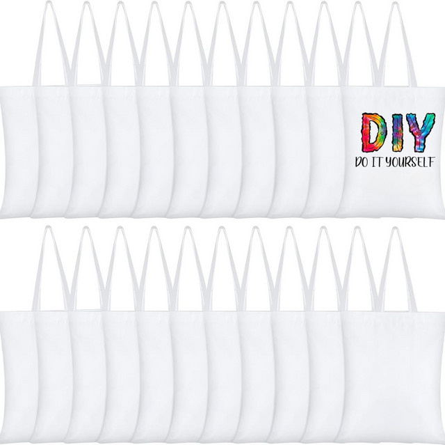 6 Stück Sublimations-Tragetaschen aus blankem Polyester in Weiß und Beige, B: 40 cm, H: 30 cm - Bild 1