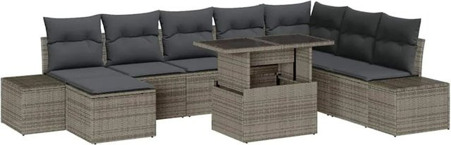 vidaXL 9-tlg. Garten-Sofa-Set in U-Form aus Poly-Rattan mit Polster und Stauraum, Grau - Bild 1