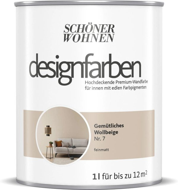 Schöner Wohnen Designfarben Dispersion in Wollbeige, wasserbasiert und ohne Konservierungsstoffe - Bild 1