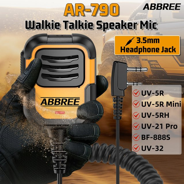 ABBREE AR-790 IP54 Handmikrofon Lautsprechermikrofon in Schwarz für Baofeng UV5R UV-21 Pro UV-32 Zwei-Wege-Funkgeräte - Bild 1
