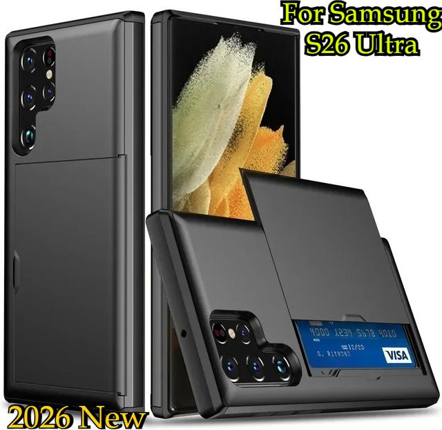 Stoßfeste Kartenfach-Hülle für Samsung Galaxy S26 Ultra S25 Edge S24 S23 S22 S21 FE Plus A57 A37 A27 A17 A07 A56 55 A16 A36 in Silber - Bild 1