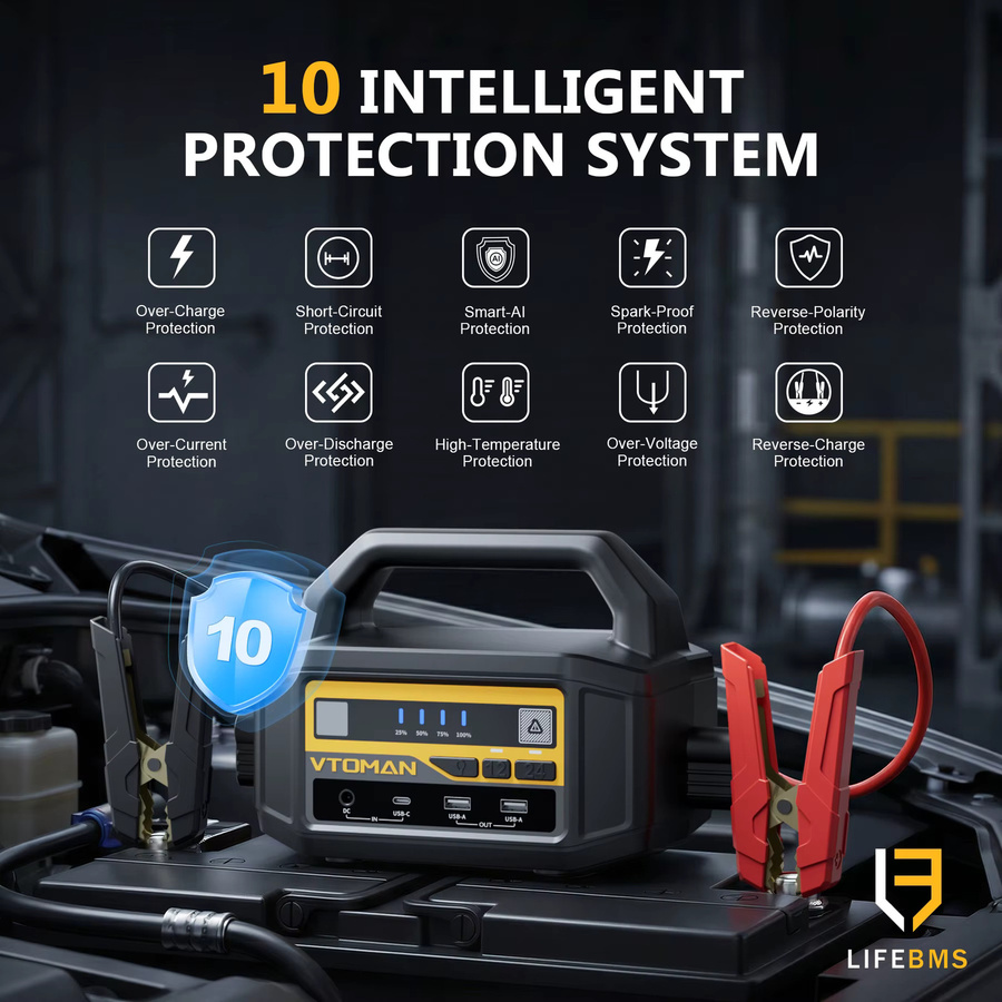 VTOMAN Starthilfegerät 12V/24V in Schwarz, Tragbarer Autobatterie-Booster und Leistungsstarker Notfallstarter für Auto, LKW, SUV und Van - Bild 3