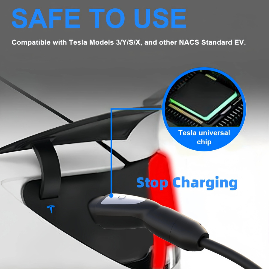 Feyree TS-NACS Ladekabel für Tesla Elektroautos in Schwarz für Modell 3, X, Y und S - Bild 2