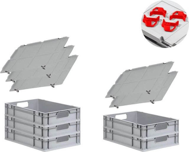 PROREGAL Spar Set mit 5 Eurobox Nextgen Economy und 4 Schiebeschnappverschlüssen, Farbe Rot, H x B x T: 12 x 40 x 60 cm, 23 Liter pro Box - Bild 1