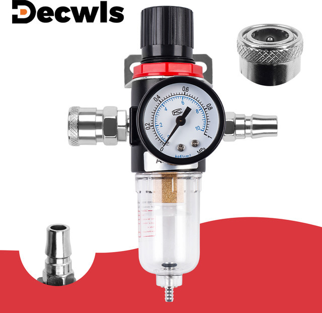 DECWLS AFR2000 Pipeline-Pneumatikfilter mit 1/4'' Anschluss und Kupferfilterelement als Luftdruckregler und Öl-Wasser-Abscheider für Luftkompressoren und Pneumatikwerkzeuge in Messing - Bild 1
