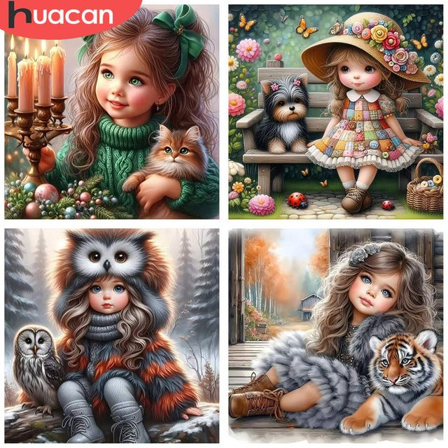 HUACAN Diamant-Malerei DIY Set mit Winterszene und Katze, 5D Diamant-Stickerei Wandteppich mit Full Round Steinchen - Bild 1
