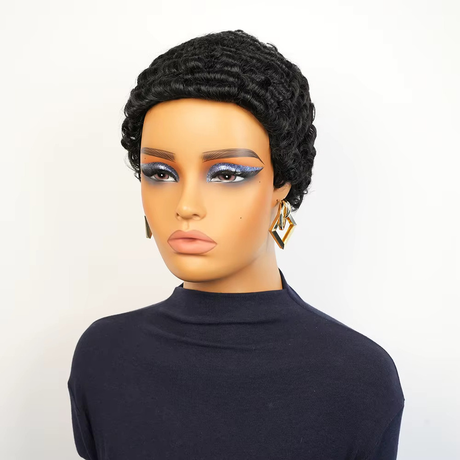 OYM HAIR Afro-Perücke, Pixie-Schnitt, brasilianisches Remy-Echthaar, Schwarz, Damen - Bild 1