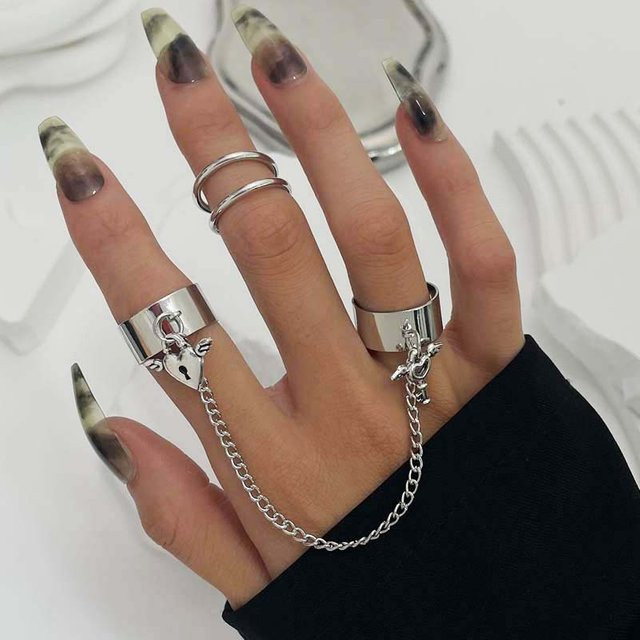 Zwei-Finger-Ring Schlüssel Herzschloss, Silber, Unisex - Bild 1