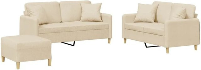 vidaXL 3-teilige Sofagarnitur in Beige mit Kissen und Stoffbezug - Bild 1