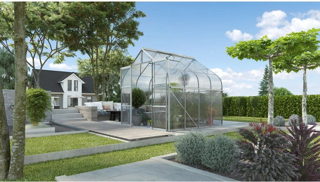 Vitavia Gewächshaus Diana 6700 HKP mit Aluminiumrahmen und Polycarbonat-Verglasung in Grün und Transparent, inklusive Doppelschiebetür, Dachfenster, Regenrinnen und Fundamentrahmen, Glockendach, B/T/H: 645 x 254 x 200 cm - Bild 1