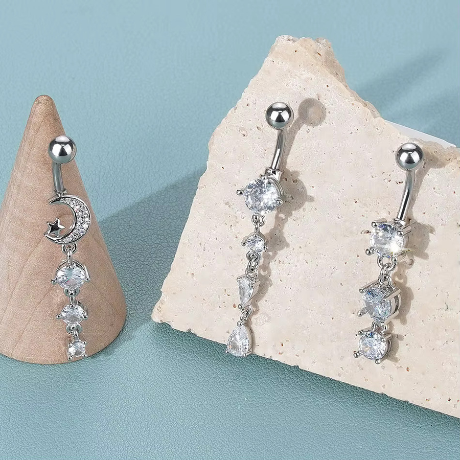 Aumeo Bauchnabelring Schmetterling Mond, Zirkonia, Silber, Damen - Bild 2
