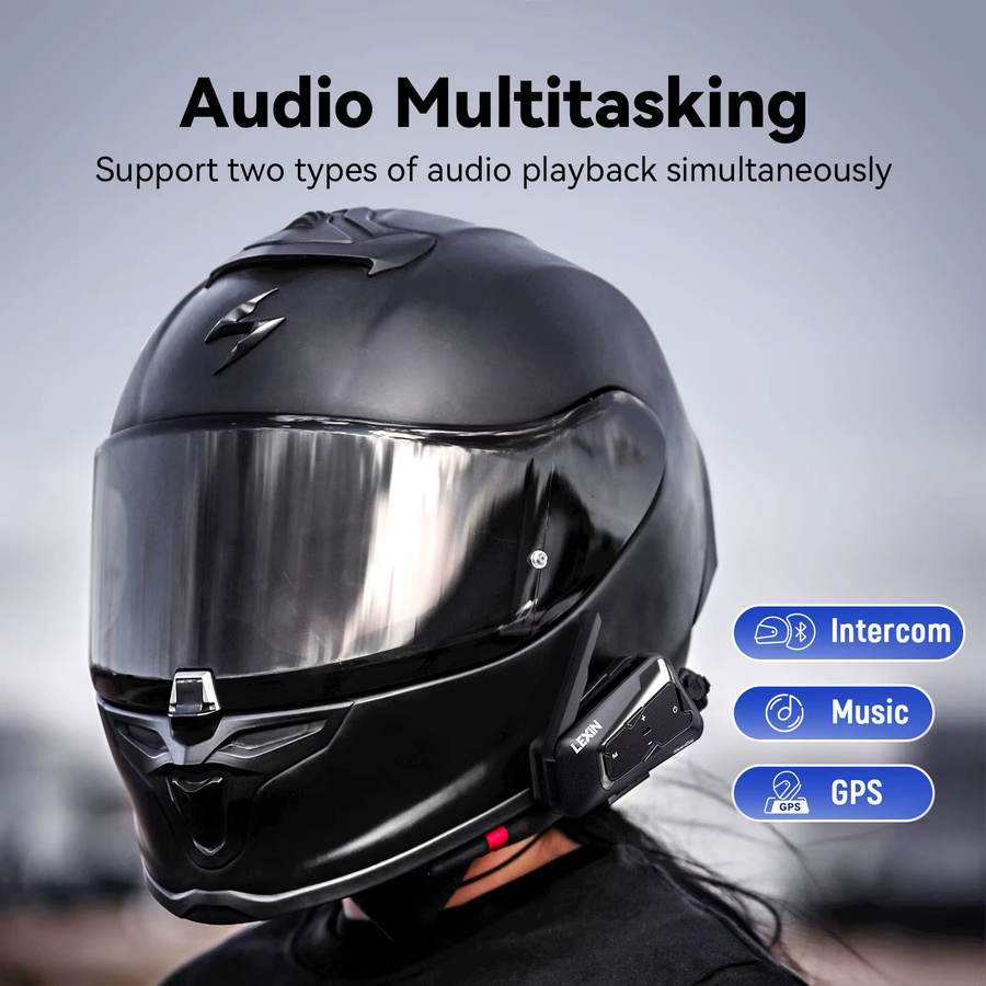 Lexin Meshcom Motorrad Bluetooth Headset mit Mesh-Kommunikationssystem und Gegensprechanlage für bis zu 24 Fahrer in Schwarz - Bild 3