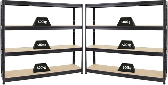 2x PROREGAL Dino Schwerlastregal Set Schwarz mit verstellbaren Fachböden aus MDF und Metall, H 180 cm x B 200 cm x T 45 cm - Bild 1