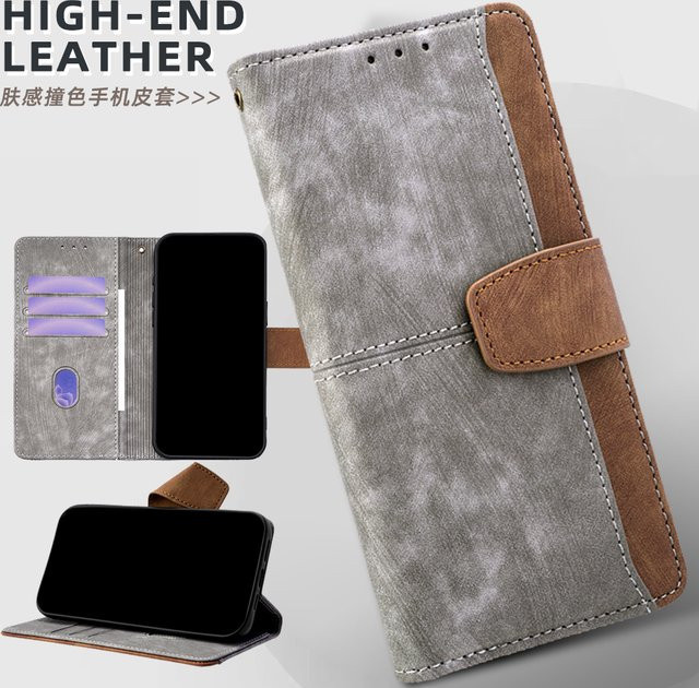 Realme Sturzschutz-Brieftaschen-Flipcase in Grau – Lederhülle im Buchstil mit Metallschnallen für verschiedene Realme Modelle - Bild 1