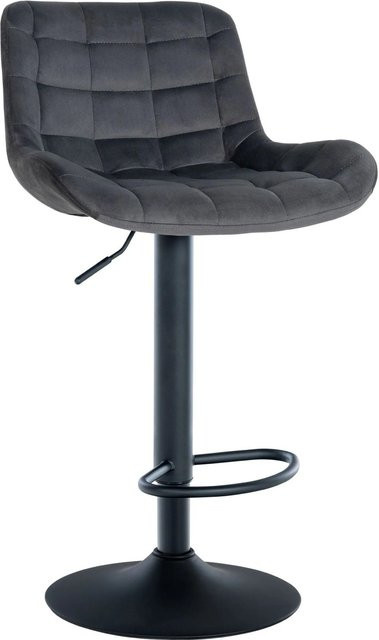 DELUKE Barhocker CARAM Barstuhl aus Samt in Dunkelgrau, höhenverstellbar, drehbar mit Lehne, B/T/H: 48 x 54 x 81 cm - Bild 1
