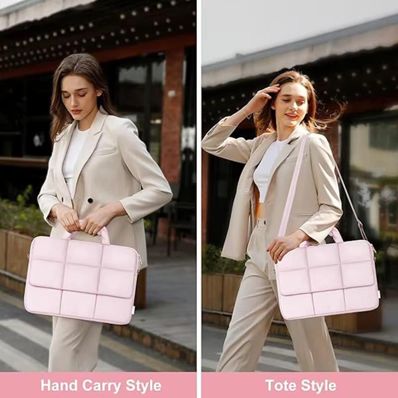 MOSISO Laptop-Umhängetasche Puffy Messenger für MacBook Pro Air 15 und 16 Zoll sowie 15,6 Zoll, gesteppte Computer-Hülle mit Flapover, Farbe: Pink - Bild 3