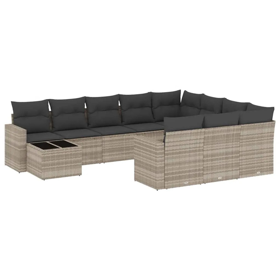 vidaXL 11-teilige Garten-Sofagarnitur aus Poly-Rattan mit Kissen in Hellgrau - Bild 2