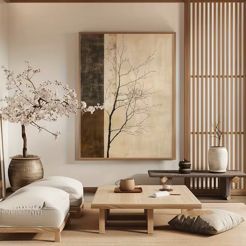 HQYSZZ Abstrakte Leinwand Wanddekoration in Beige mit botanischem Zweig-Motiv im modernen Skandinavischen Stil - Bild 4