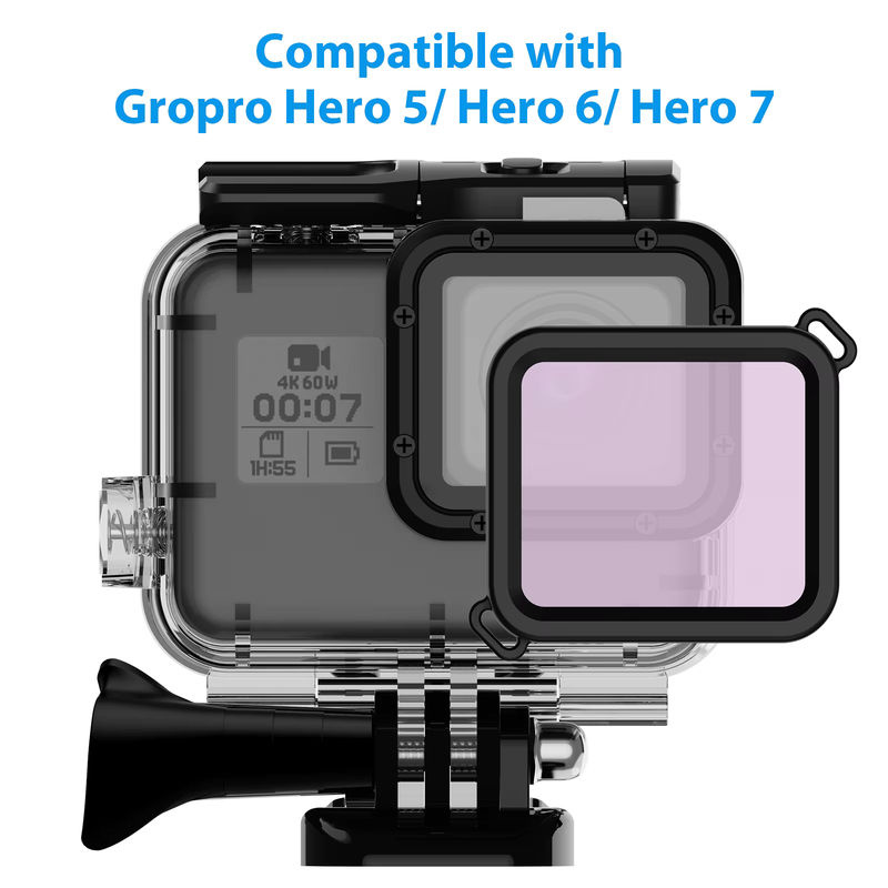Wasserdichtes Unterwassergehäuse mit Tauchfilter für GoPro 5, 6 und 7 in Transparent - Bild 2