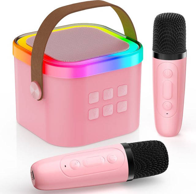 FanFun Karaoke-Maschine in Pink mit 2 kabellosen Mikrofonen und Bluetooth 5.3 als tragbares PA-Lautsprechersystem - Bild 1