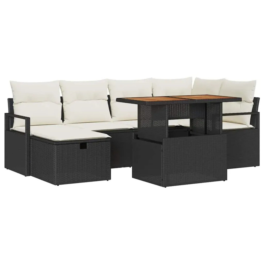vidaXL Garten-Sofa-Set aus Polyrattan in Schwarz, 7-teiliges L-Shape Lounge-Set mit Kissen, Ecksofa, Ottoman und Couchtisch für Terrasse und Garten - Bild 2