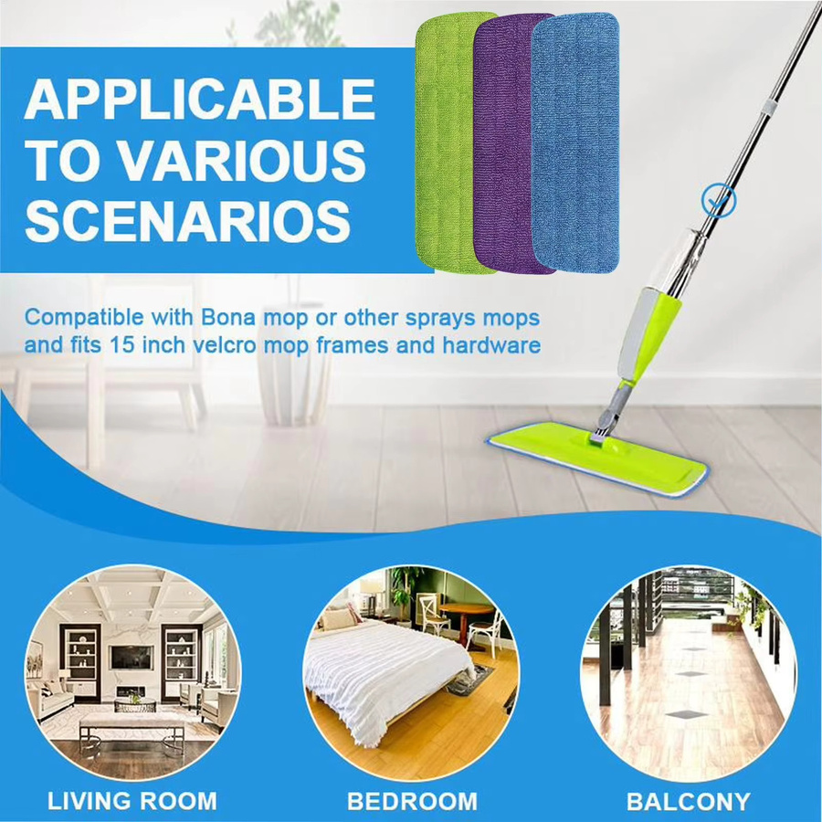 Untior Waschbare Mikrofaser Mop-Ersatzpads für Nass- und Trockenreinigung, Grün und Mehrfarbig - Bild 3