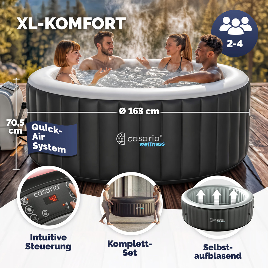 CASARIA aufblasbarer Whirlpool rund in Schwarz für 4 Personen mit Heizfunktion und Filter sowie Abdeckung - Bild 2