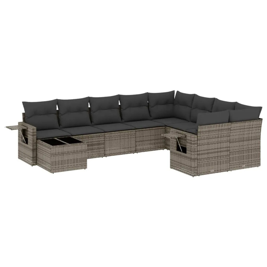 vidaXL 10-teilige Garten-Sofagarnitur aus Poly-Rattan mit Kissen in Grau - Bild 2