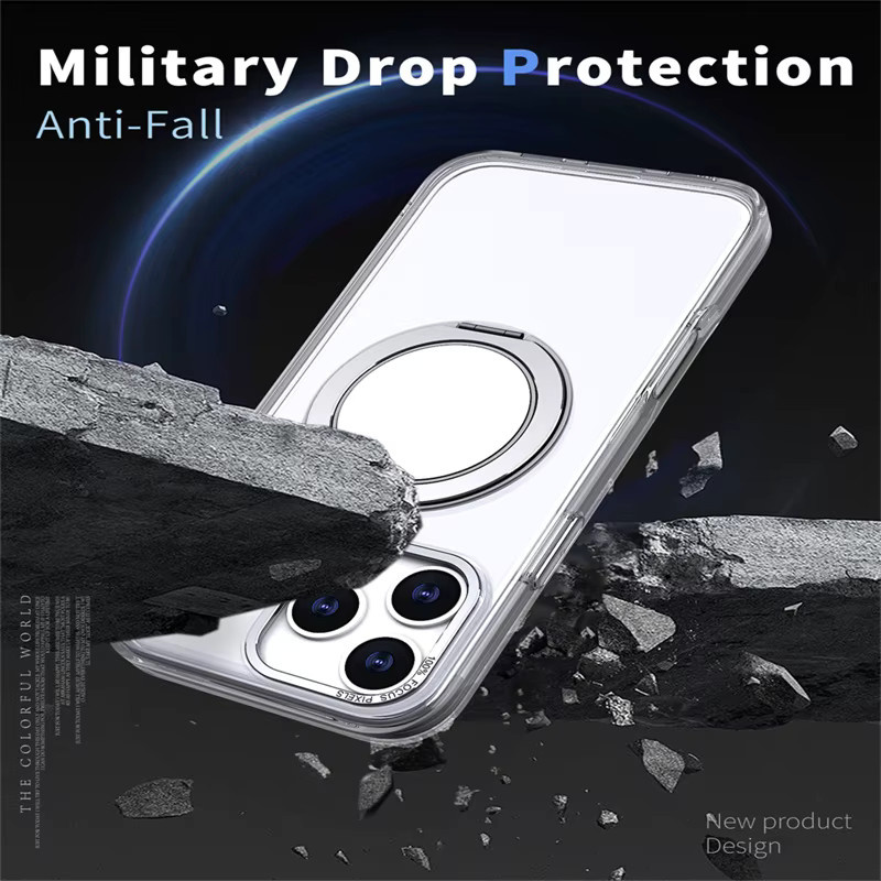 Magnetische MagSafe Schutzhülle für iPhone 17 Pro Max 16 Plus 15 14 13 12 11 mit drehbarer Halterung und stoßfestem Schutz in Grau und Transparent - Bild 3