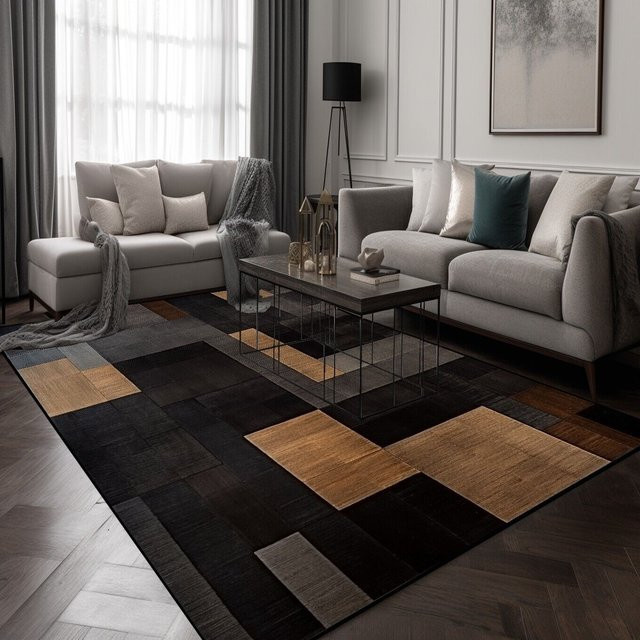 Karpetti Teppich Modern Geometrie Schwarz Braun Waschbar B: 80 cm, L: 160 cm - Bild 1