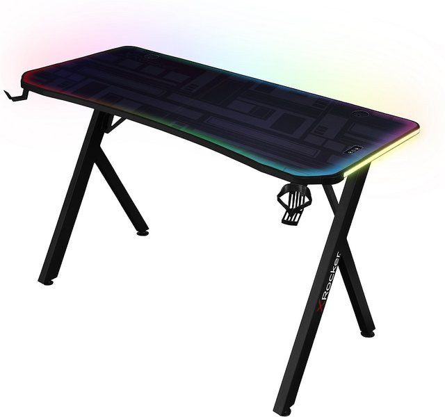 XROCKER Lumio Compact RGB Gaming Schreibtisch in Schwarz mit Multicolour RGB-Beleuchtung und Mousepad - Bild 1