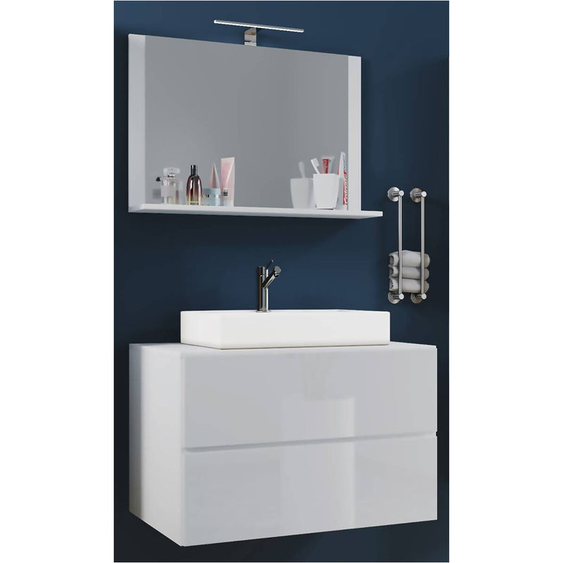 VCM Badmöbel Set Lendas 3-tlg. in Weiss mit Keramik-Waschtisch und Spiegel B/H/T: 61 x 134 x 51,4 cm - Bild 3