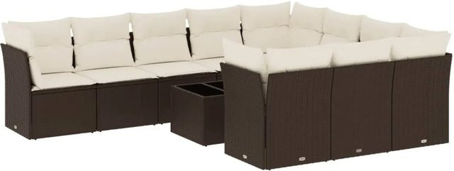 vidaXL 11-tlg. Garten-Sofagarnitur in L-Form aus braunem PE-Rattan mit Polstern und UV-beständigen Kissen - Bild 1